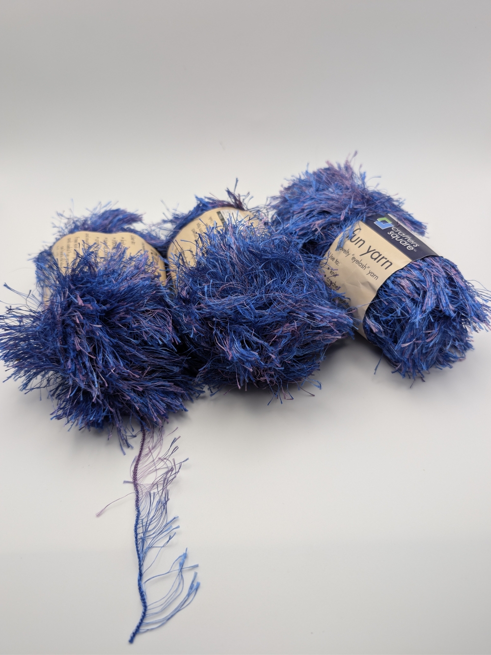 Crafter’s Square FUN Yarn Novelty Eyelash Blue Pink 3 Skeins